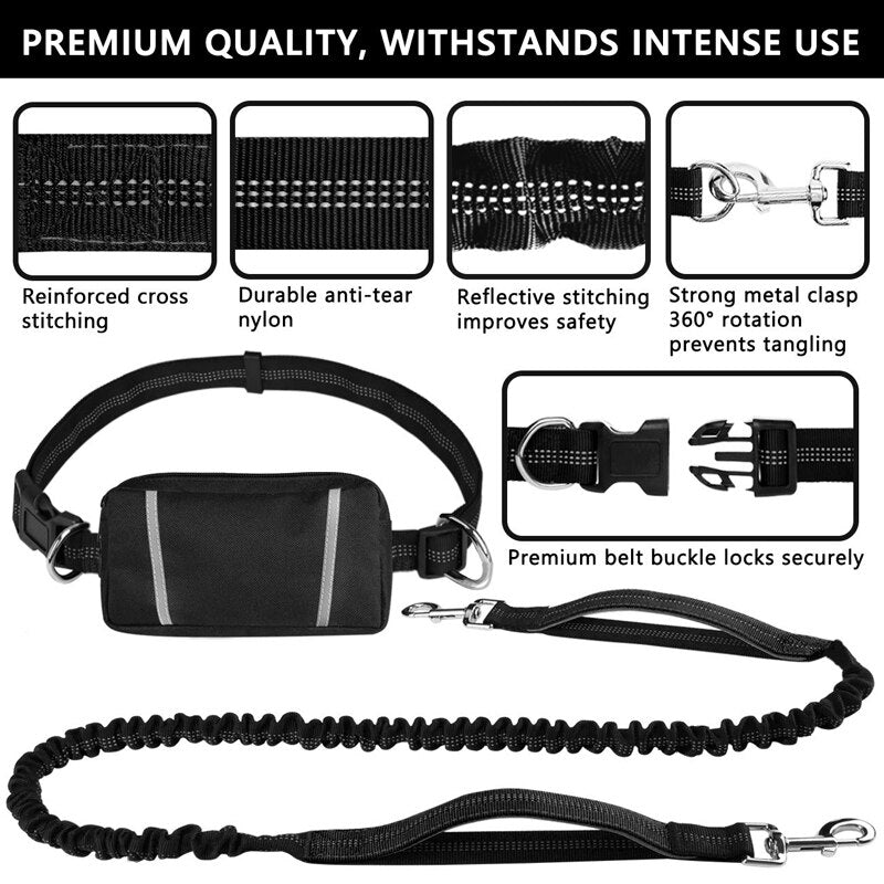 Stilig og elastisk hundebånd med magebelte. Velg mellom 3 forskjellige farger (Handsfree)
